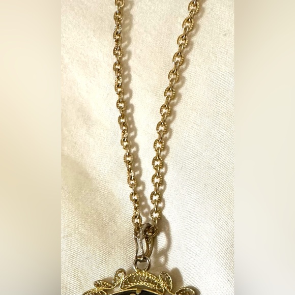 DAMASCENE🌹Necklace Goltone FLOWERS/ BIRD/LOVE Romantic Stunning VTG - Picture 5 of 6